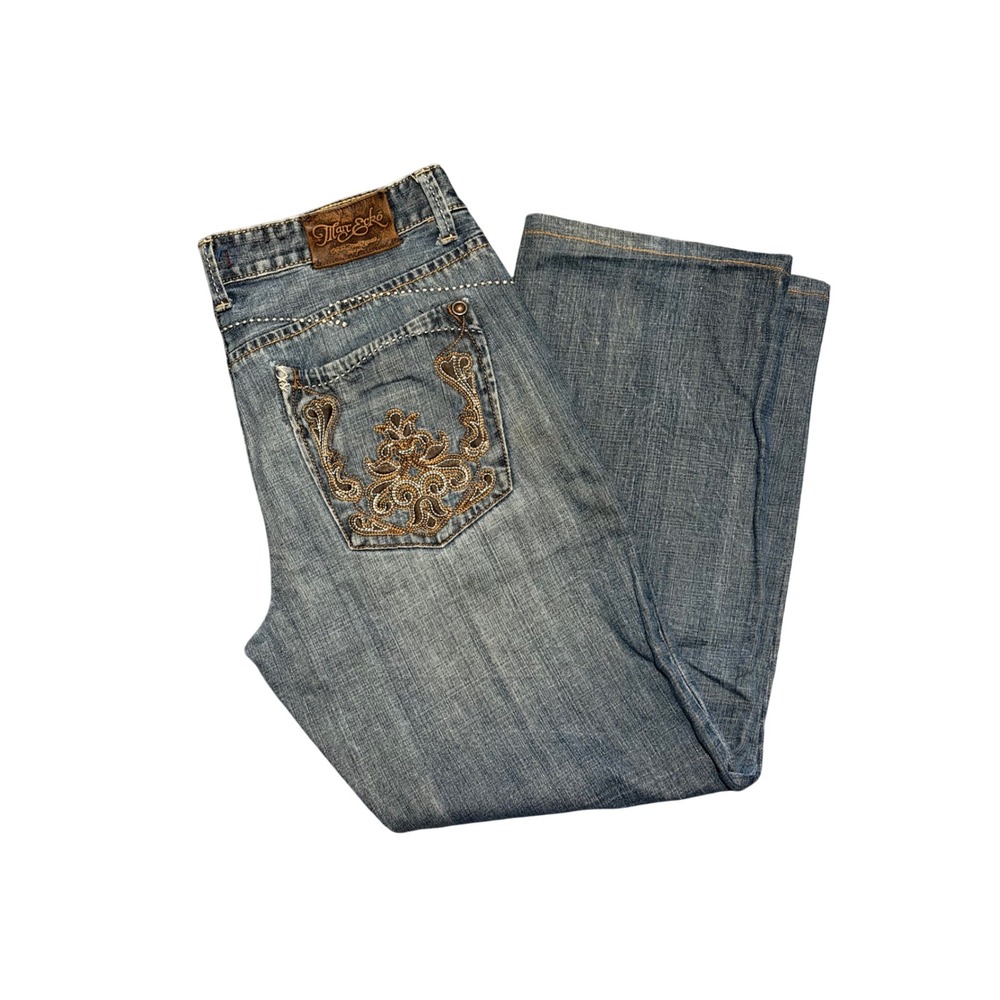 Marc Ecko Unltd Mens Bootcut Jeans Size 34 Embroidered Back Pockets Denim
